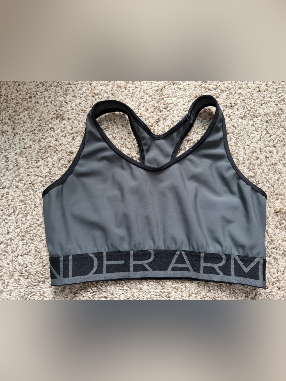 Under Armour Gray Racerback Mid Impact Wordmark Compression Sports Bra 1257677